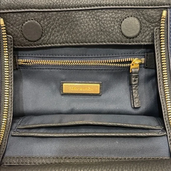 Tory Burch Black Leather & Blue Suede Half Moon Satchel - Picture 7 of 8